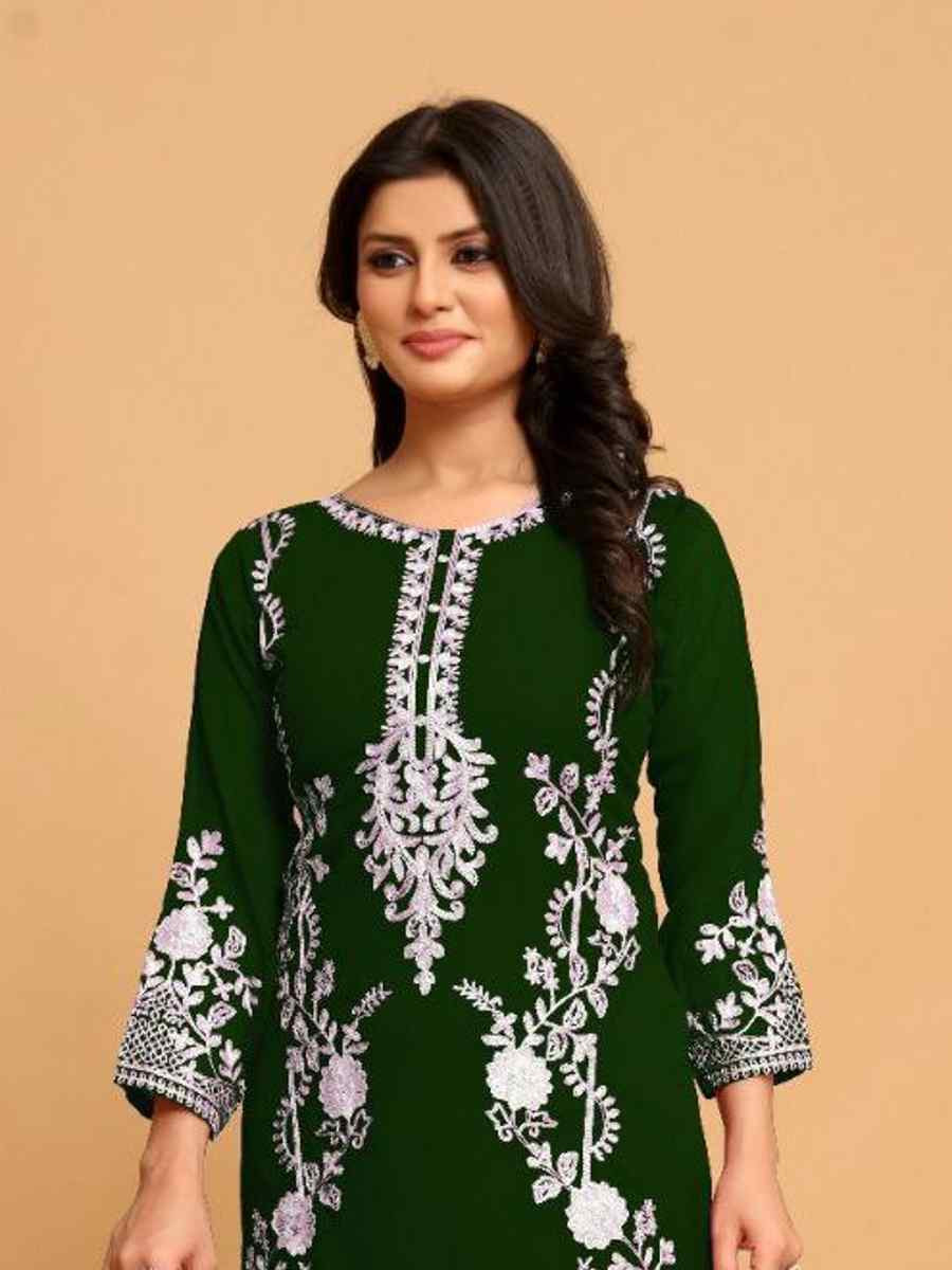 Green Georgette Embroidered Festival Casual Kurti