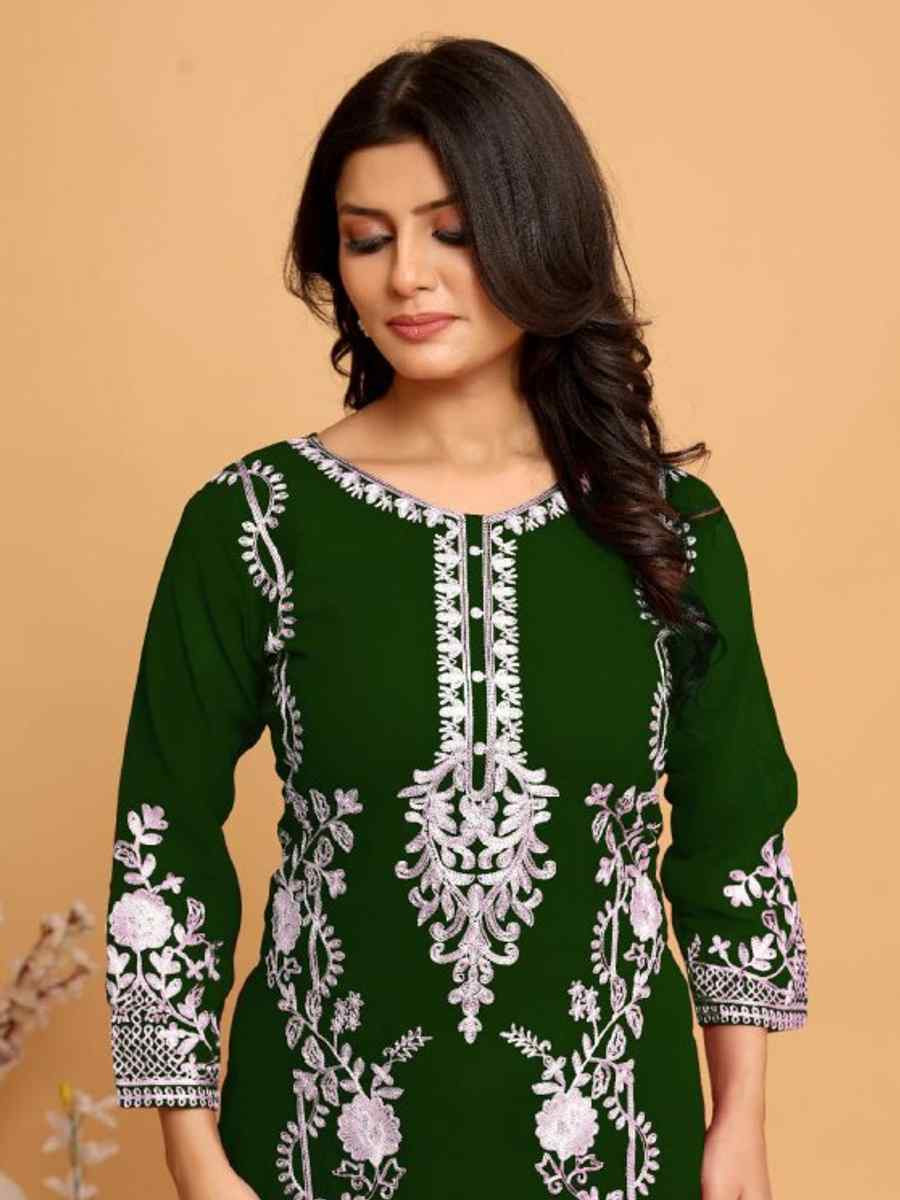 Green Georgette Embroidered Festival Casual Kurti