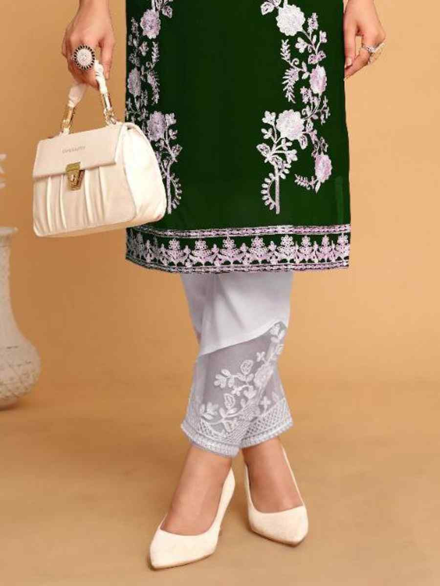 Green Georgette Embroidered Festival Casual Kurti