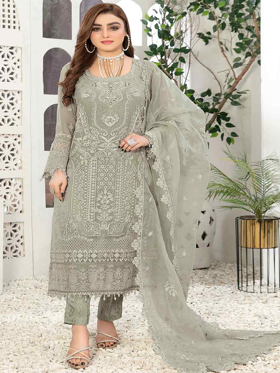 Green Georgette Embroidered Festival Casual Pant Salwar Kameez