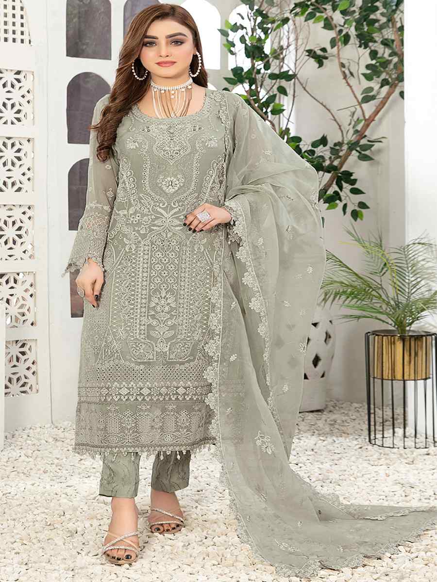 Green Georgette Embroidered Festival Casual Pant Salwar Kameez