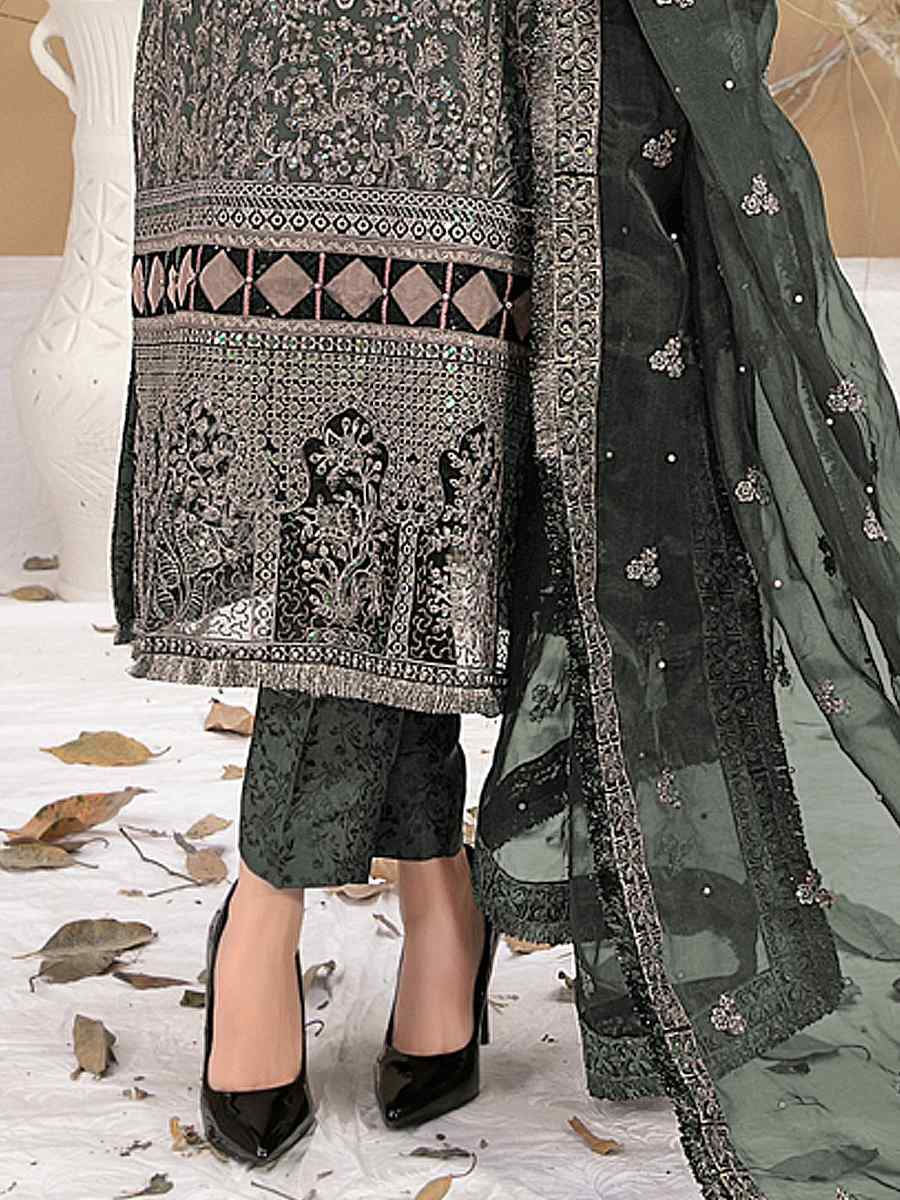 Green Georgette Embroidered Festival Casual Pant Salwar Kameez