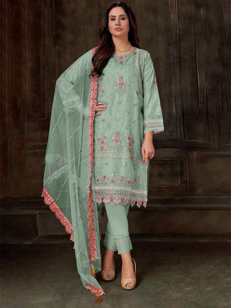 Green Georgette Embroidered Festival Casual Pant Salwar Kameez