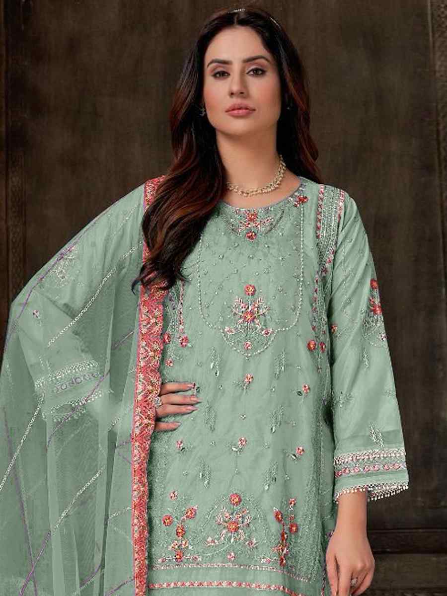 Green Georgette Embroidered Festival Casual Pant Salwar Kameez