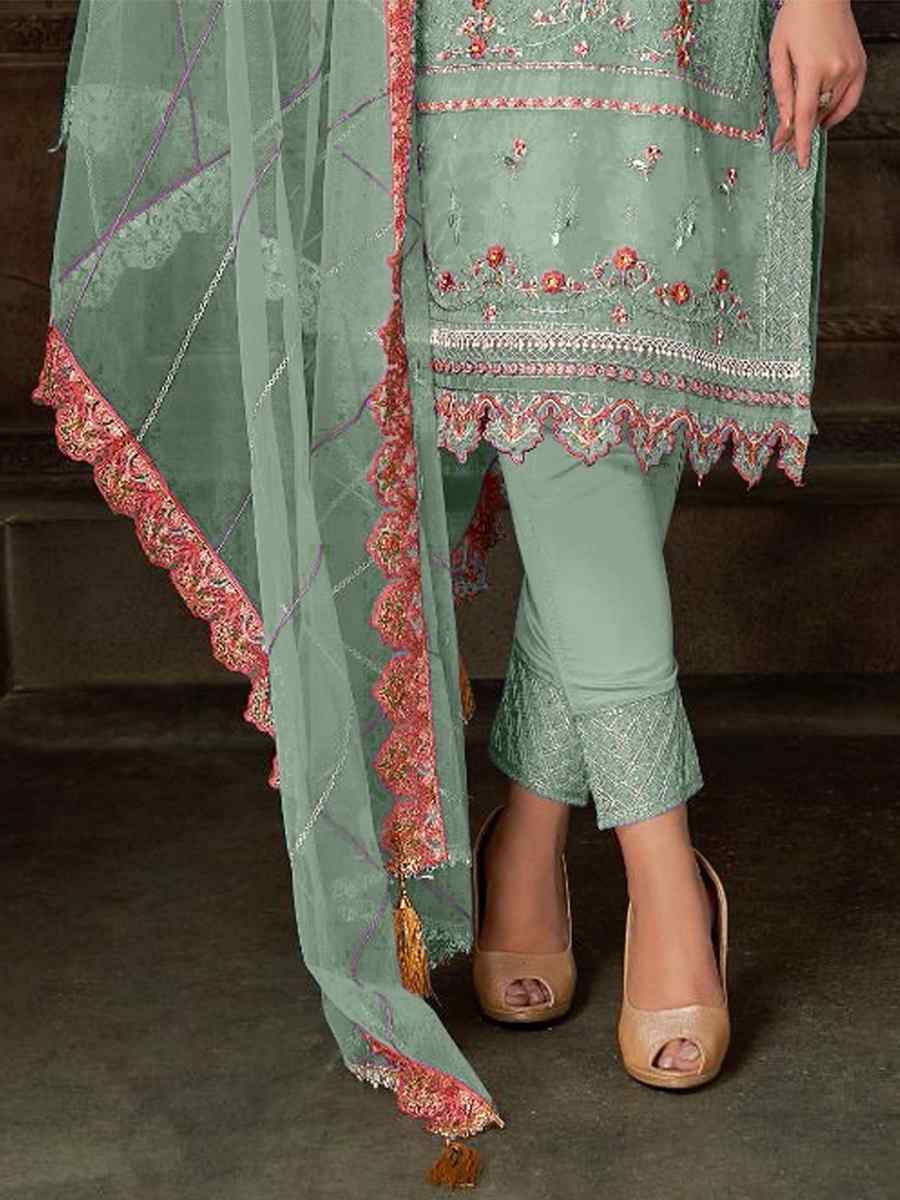 Green Georgette Embroidered Festival Casual Pant Salwar Kameez