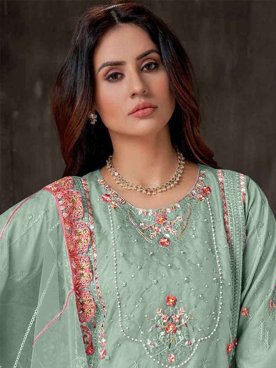 Green Georgette Embroidered Festival Casual Pant Salwar Kameez