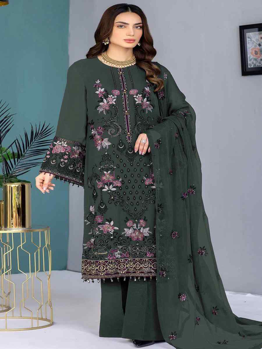 Green Georgette Embroidered Festival Casual Pant Salwar Kameez