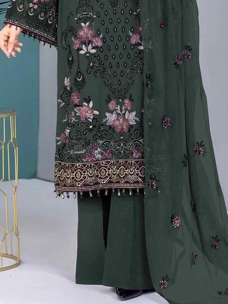 Green Georgette Embroidered Festival Casual Pant Salwar Kameez