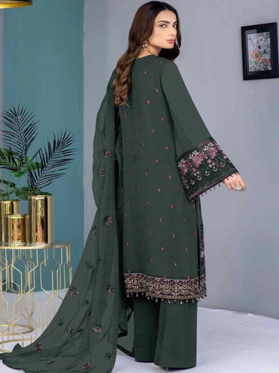 Green Georgette Embroidered Festival Casual Pant Salwar Kameez