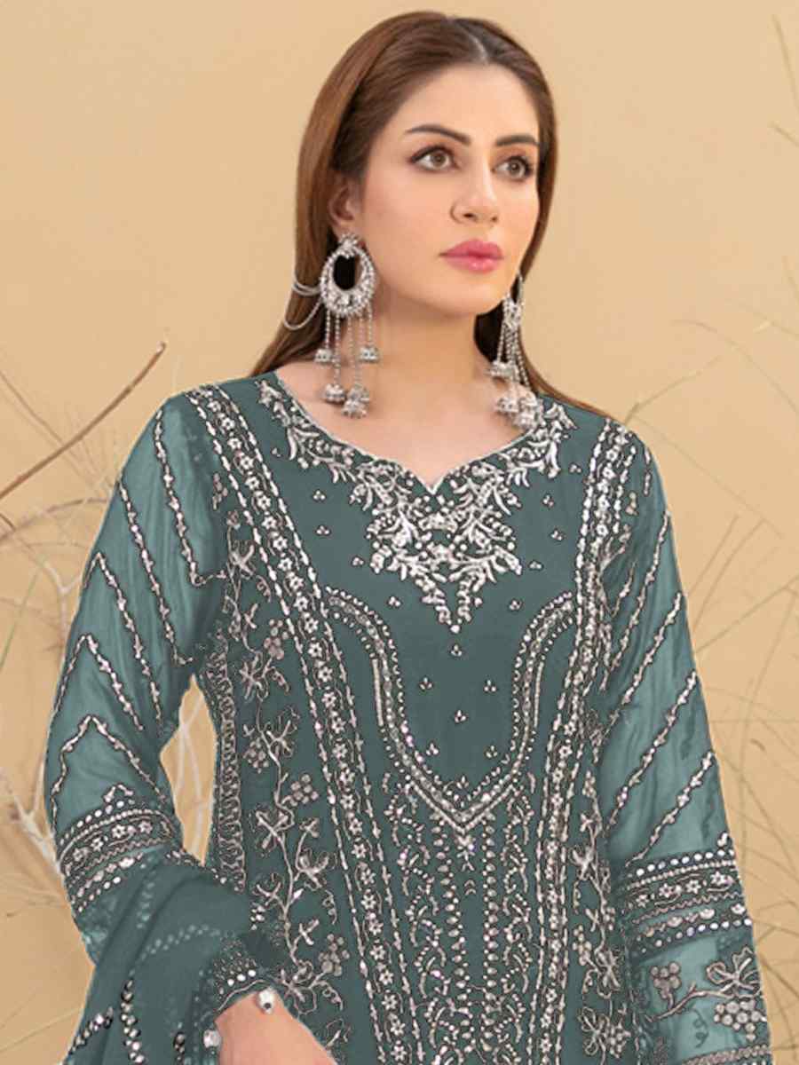 Green Georgette Embroidered Festival Casual Pant Salwar Kameez