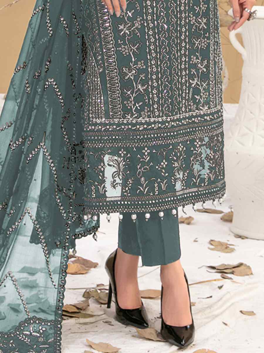 Green Georgette Embroidered Festival Casual Pant Salwar Kameez