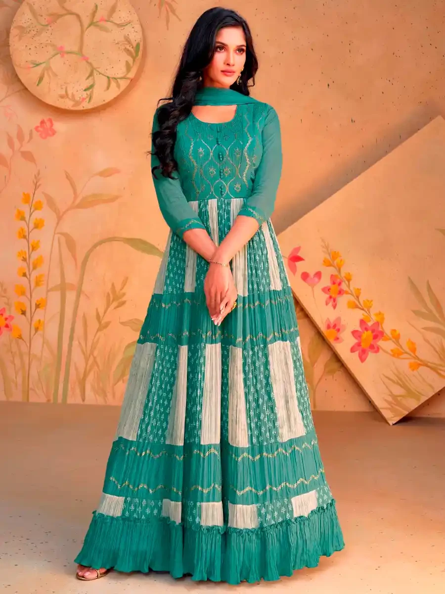 Green Georgette Embroidered Festival Wedding Anarkali Salwar Kameez