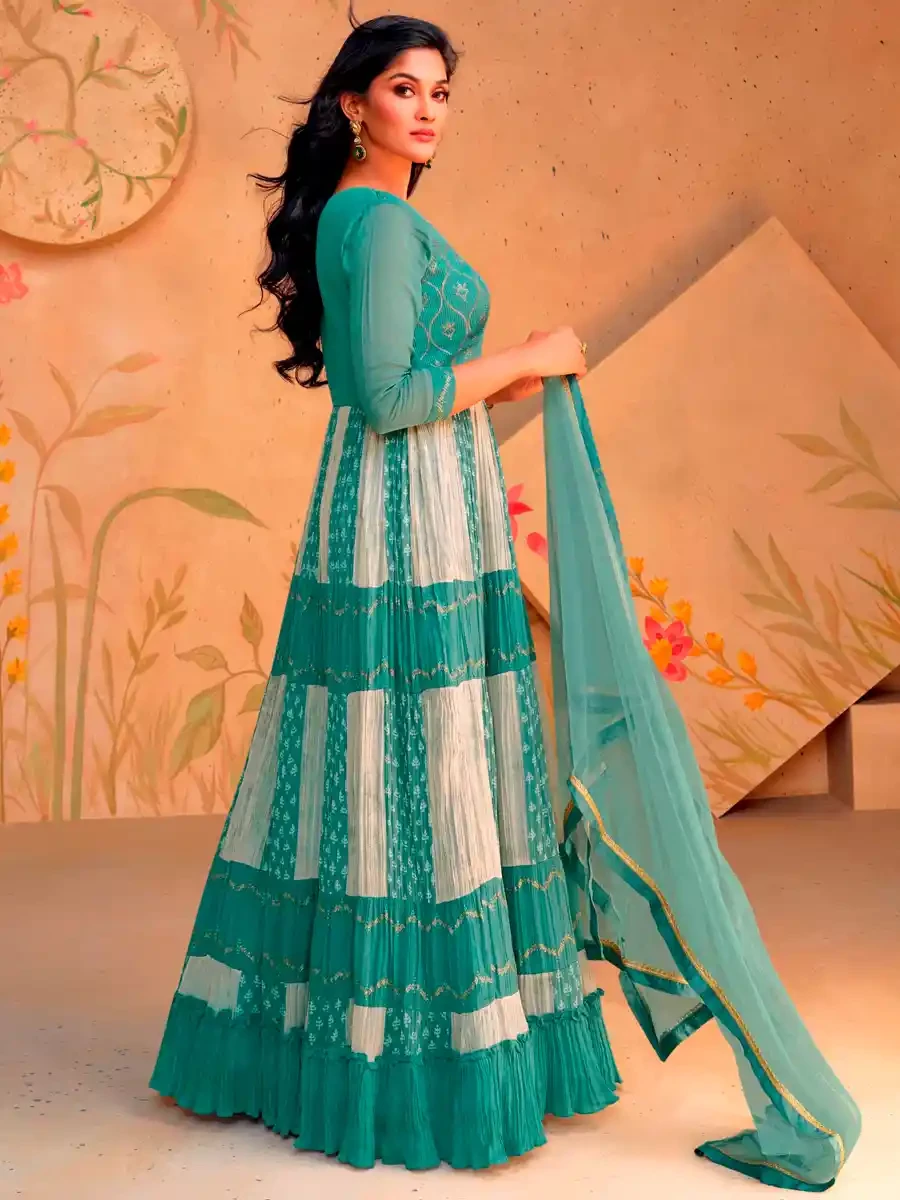 Green Georgette Embroidered Festival Wedding Anarkali Salwar Kameez