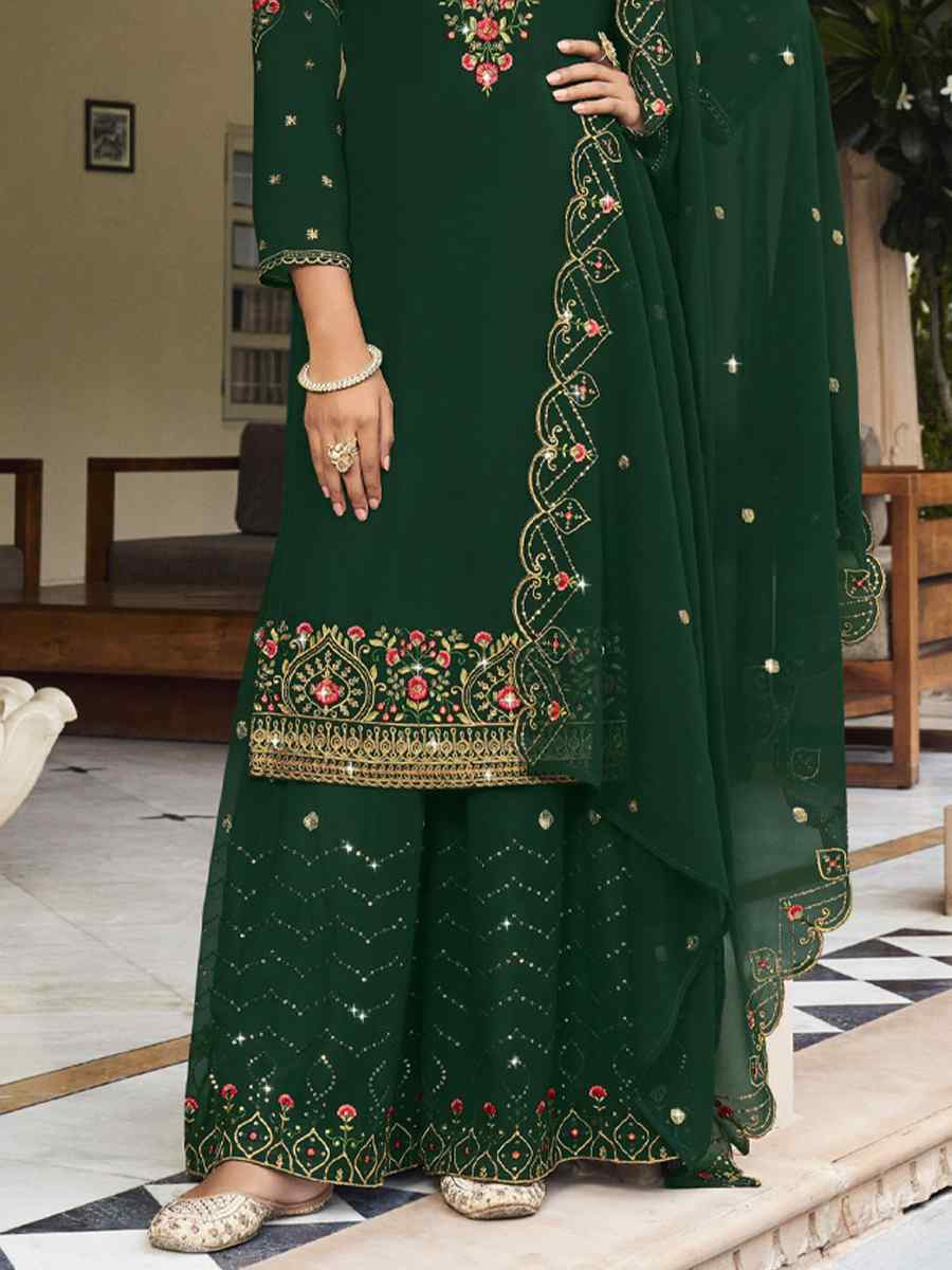 Green Georgette Embroidered Festival Wedding Palazzo Pant Salwar Kameez