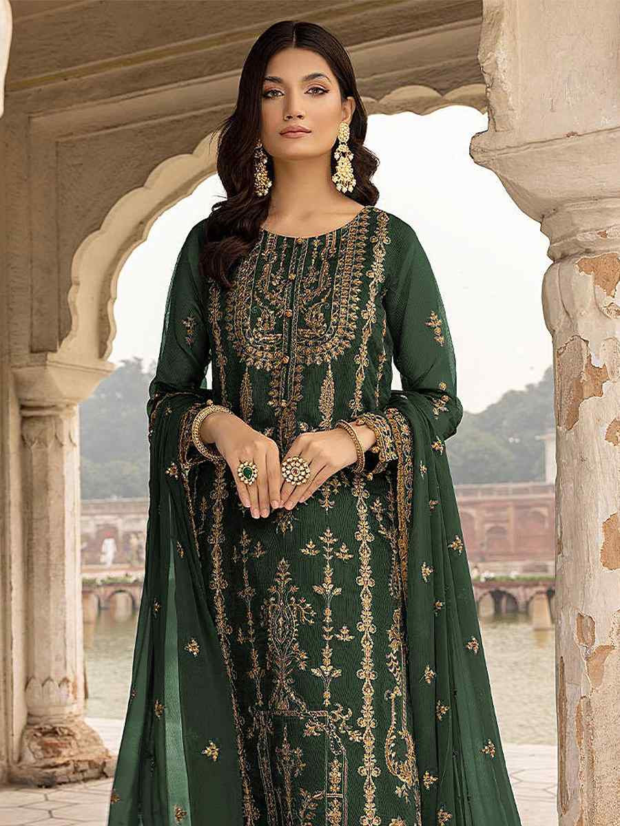 Green Georgette Embroidered Festival Wedding Pant Salwar Kameez