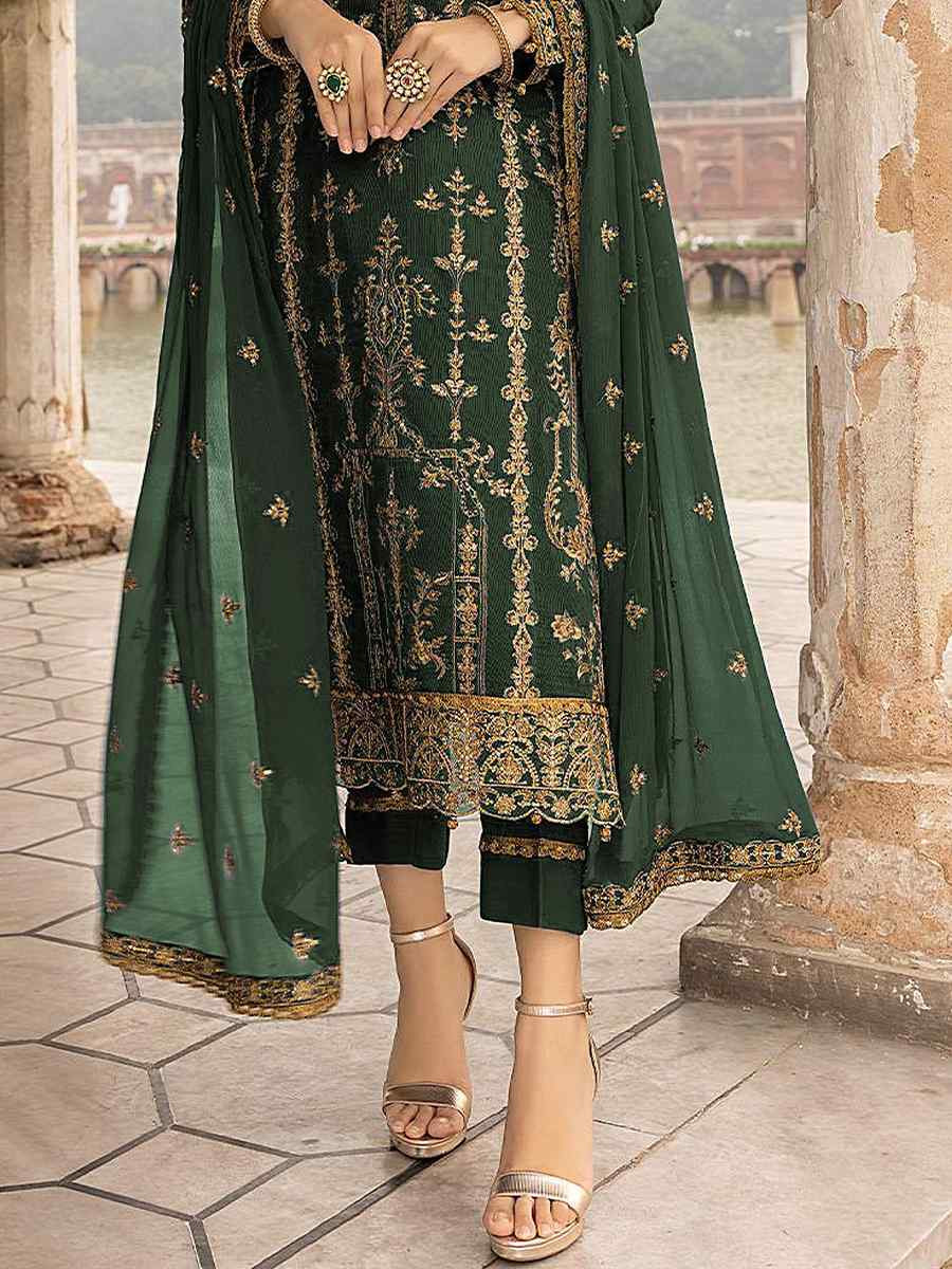 Green Georgette Embroidered Festival Wedding Pant Salwar Kameez