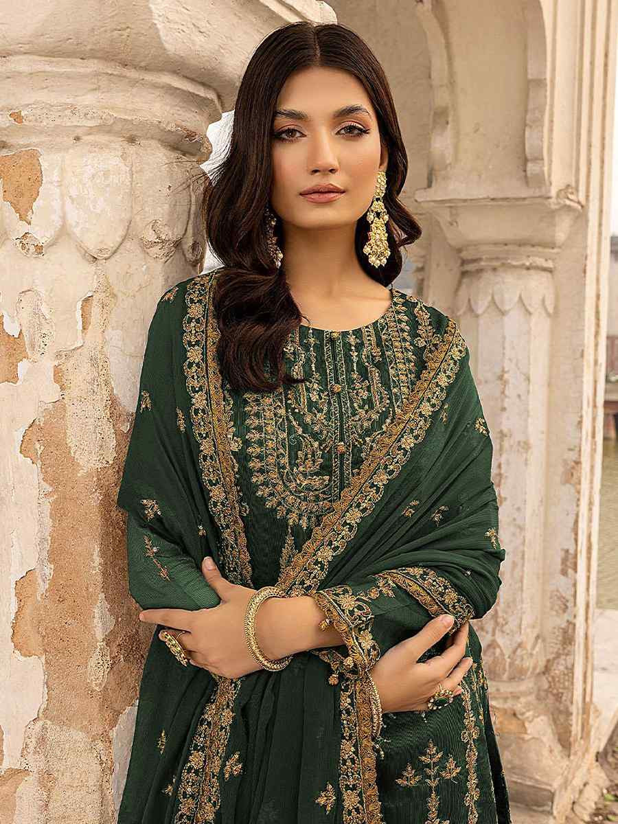 Green Georgette Embroidered Festival Wedding Pant Salwar Kameez