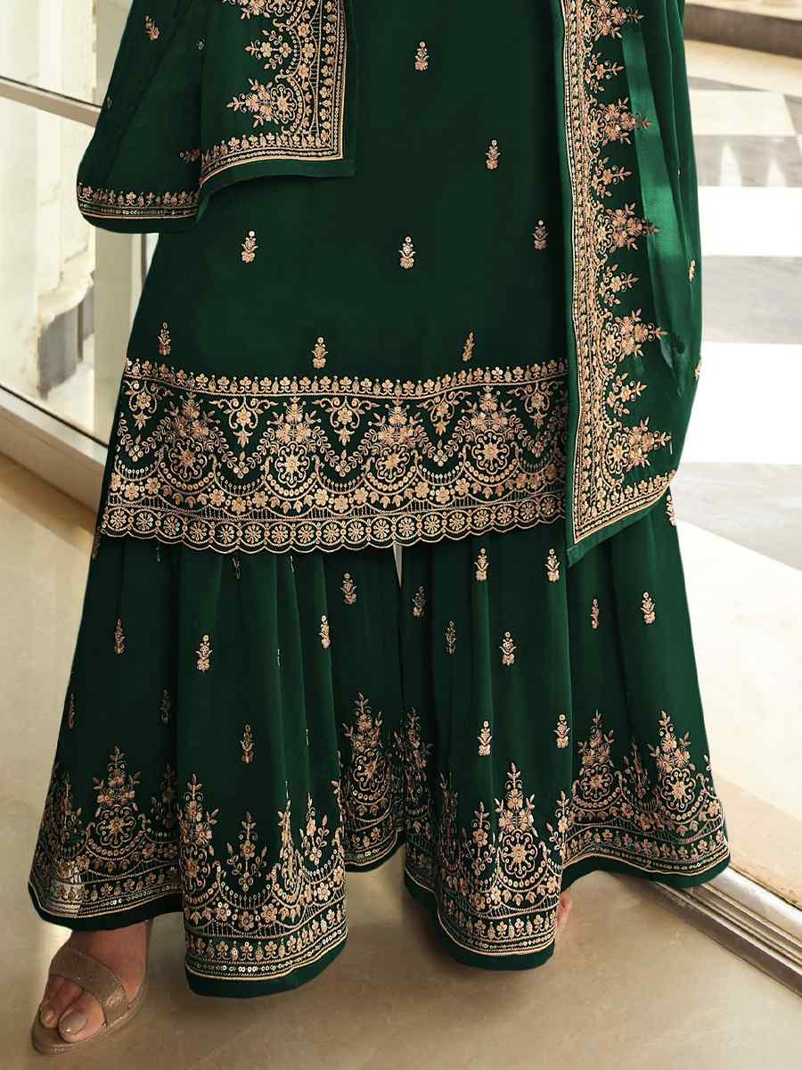 Green Georgette Embroidered Festival Wedding Sharara Pant Salwar Kameez