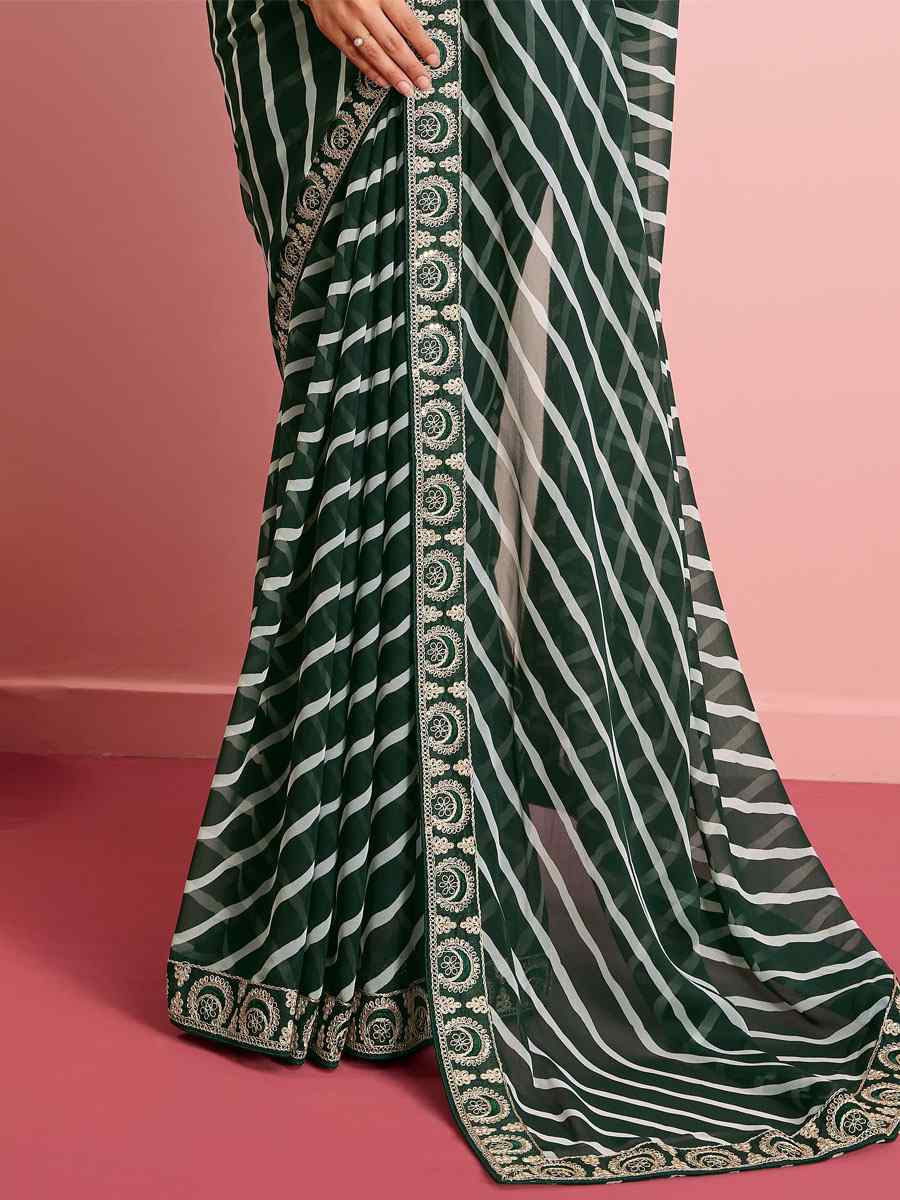 Green Georgette Embroidered Party Reception Heavy Border Saree