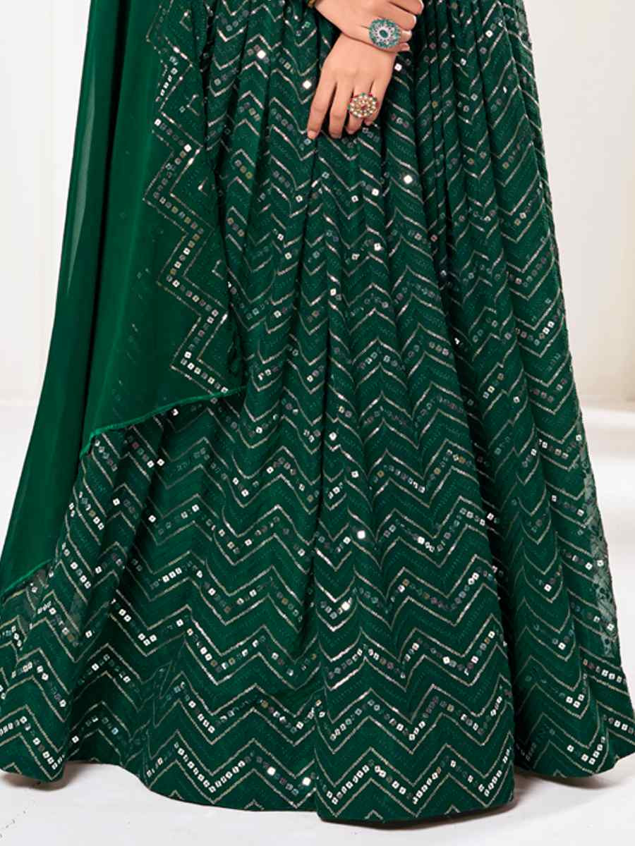 Green Georgette Embroidered Wedding Party Wear Heavy Border Lehenga Choli