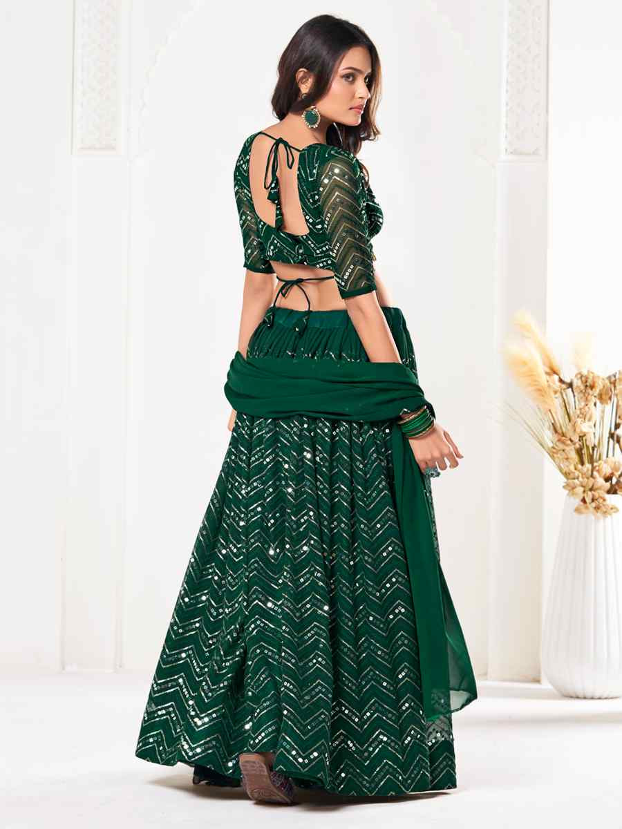 Green Georgette Embroidered Wedding Party Wear Heavy Border Lehenga Choli