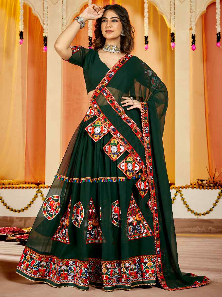 Green Georgette Embroidery Reception Party Wear Heavy Border Lehenga Choli