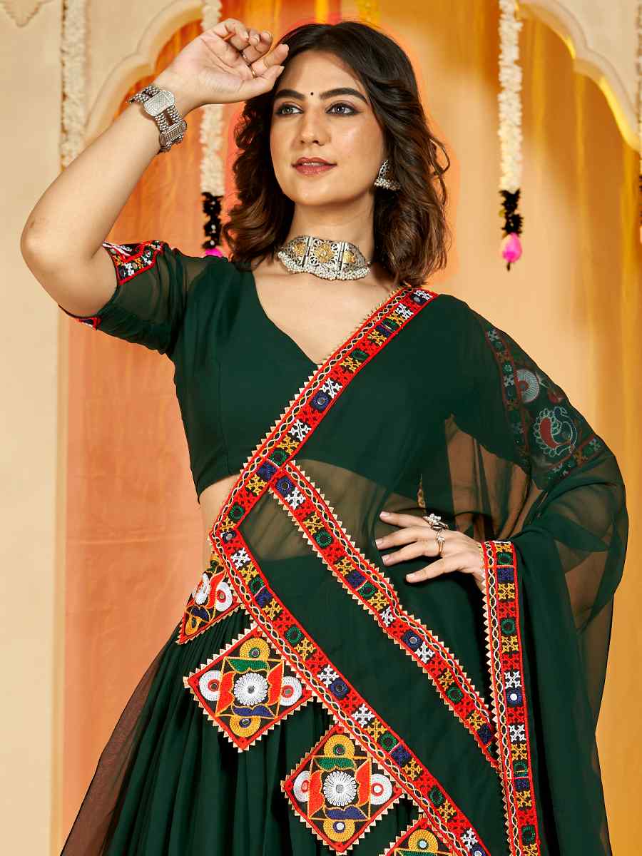 Green Georgette Embroidery Reception Party Wear Heavy Border Lehenga Choli