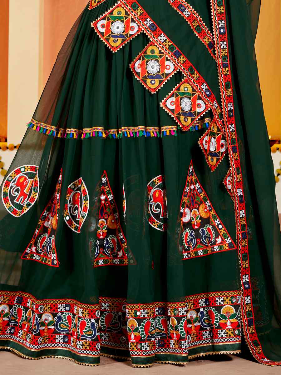 Green Georgette Embroidery Reception Party Wear Heavy Border Lehenga Choli