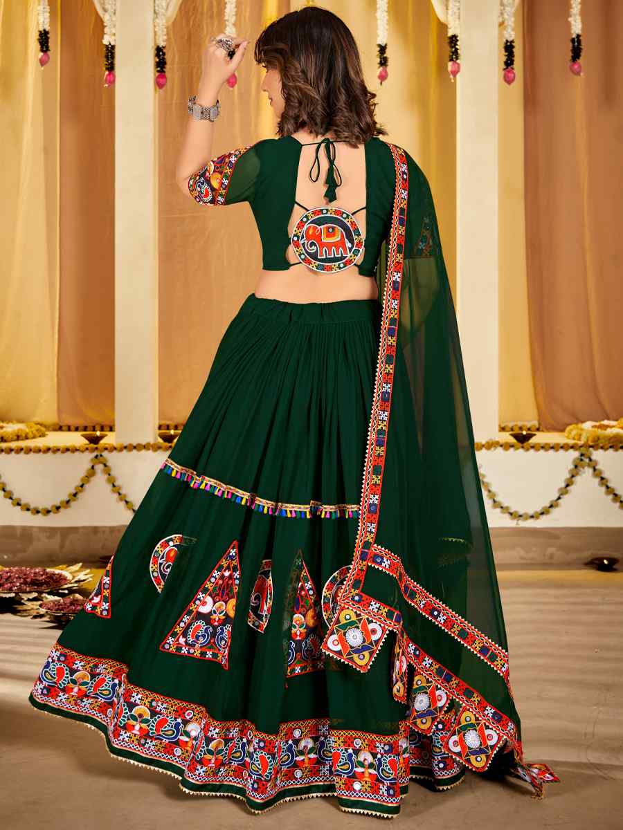 Green Georgette Embroidery Reception Party Wear Heavy Border Lehenga Choli