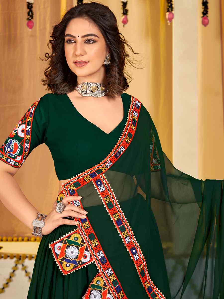 Green Georgette Embroidery Reception Party Wear Heavy Border Lehenga Choli