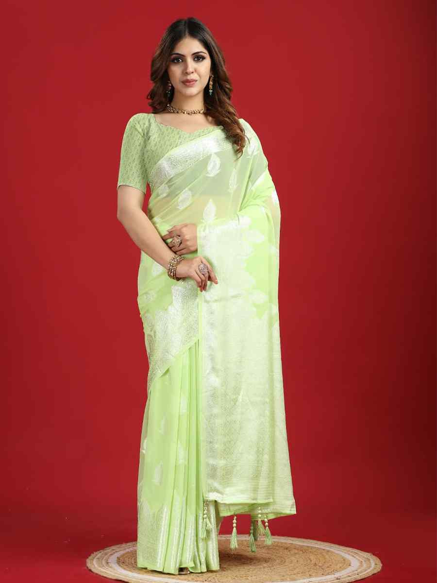 Green Georgette Handwoven Festival Wedding Classic Style Saree