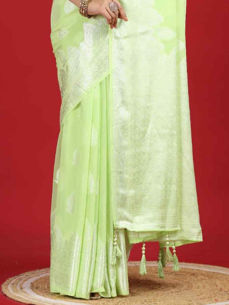 Green Georgette Handwoven Festival Wedding Classic Style Saree