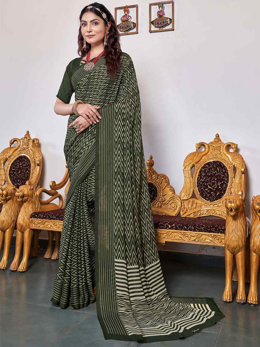 Green Georgette Printed Casual Festival Contemporary Saree