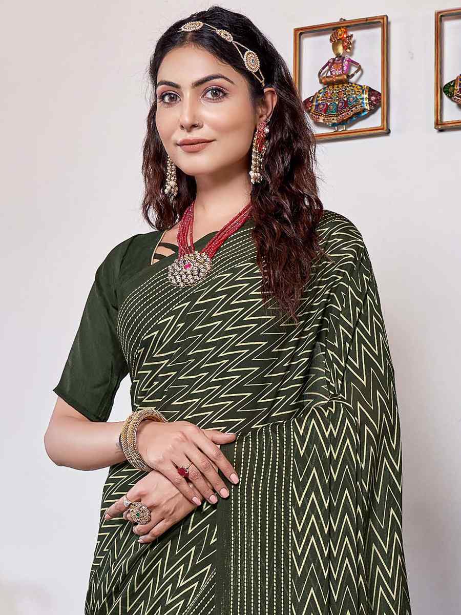 Green Georgette Printed Casual Festival Contemporary Saree