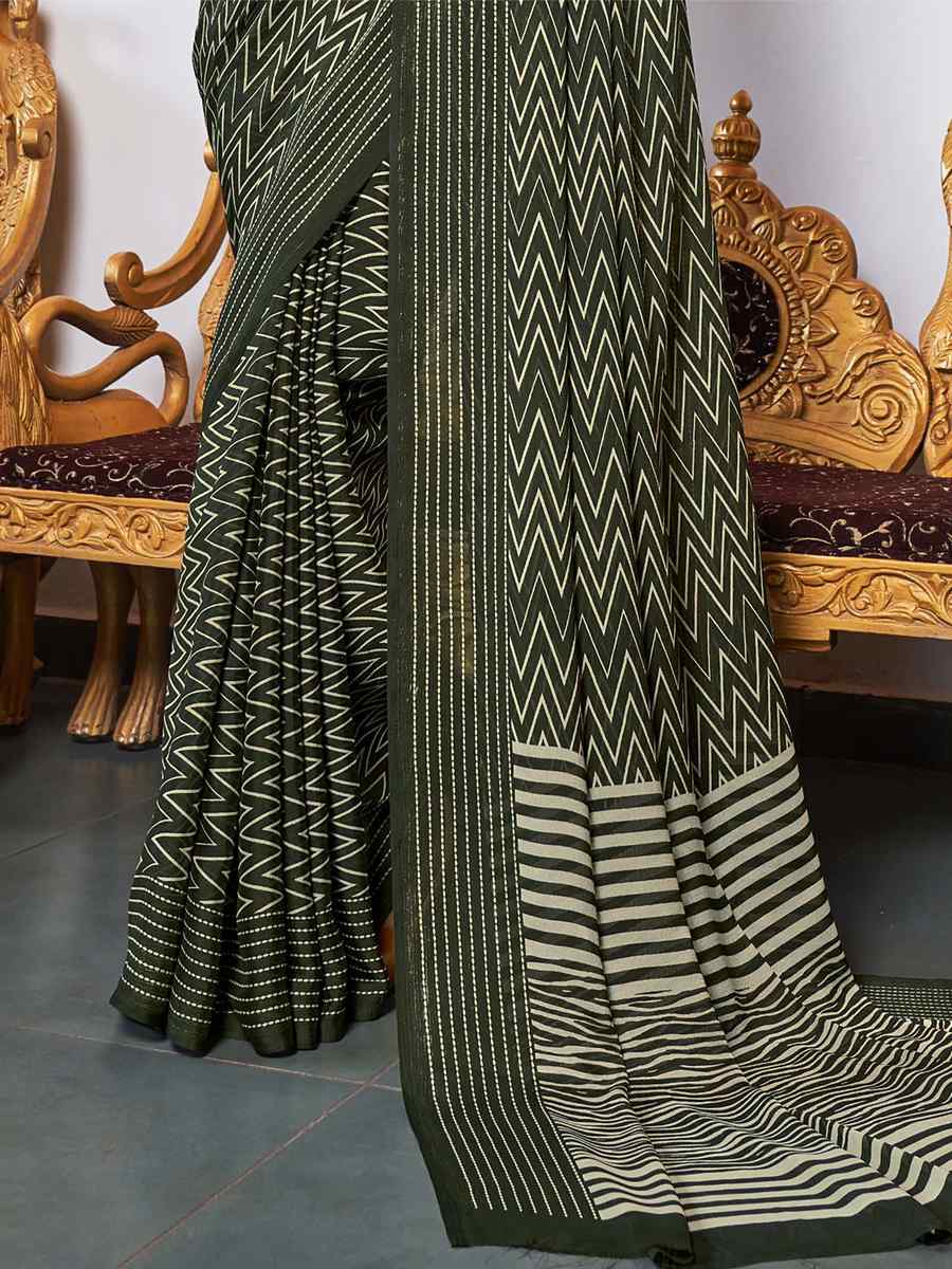 Green Georgette Printed Casual Festival Contemporary Saree