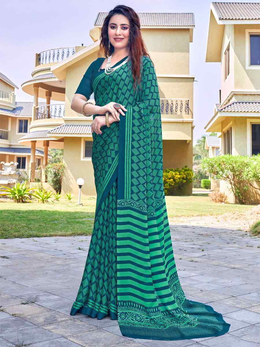 Green Georgette Printed Casual Festival Contemporary Saree