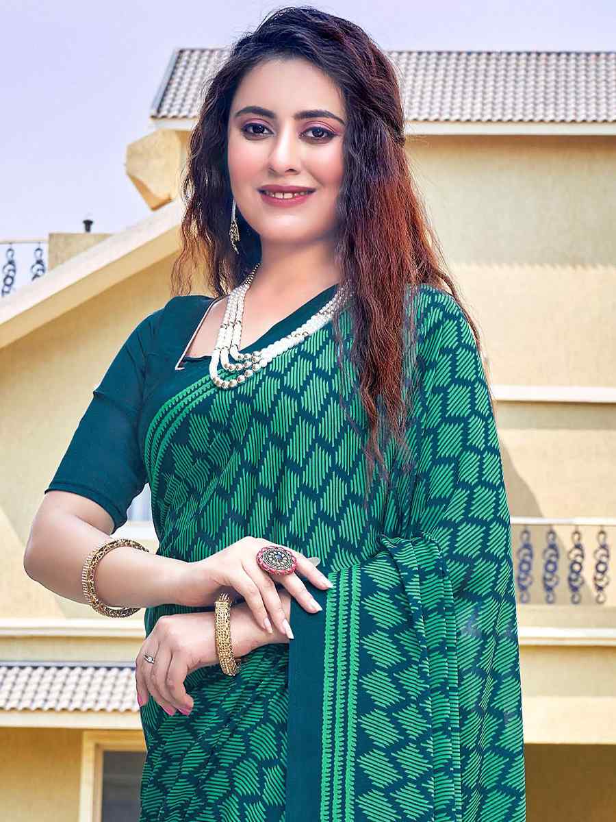 Green Georgette Printed Casual Festival Contemporary Saree