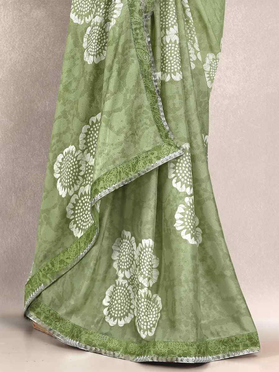 Green Georgette Printed Festival Casual Contemporary Saree