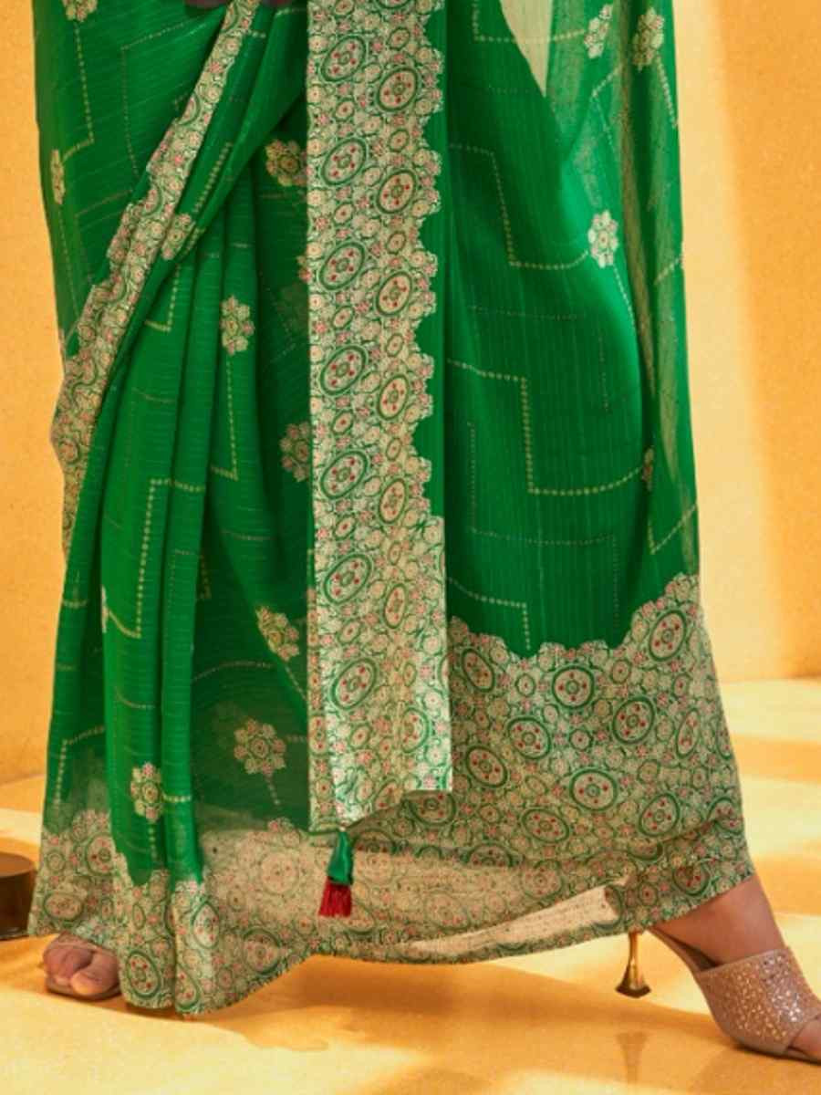 Green Georgette Printed Festival Party Contemporary Saree