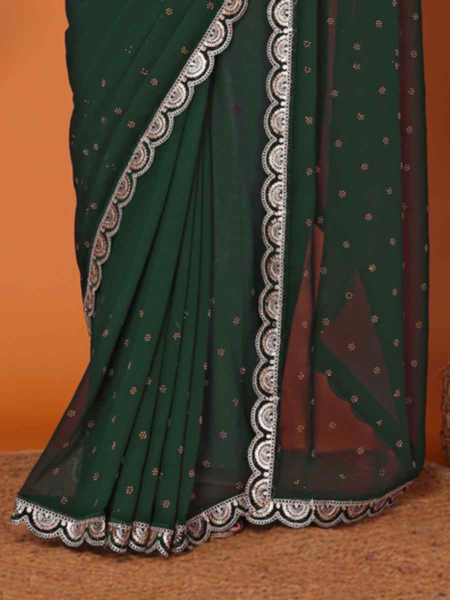 Green Georgette,velvet Printed Festival Casual Classic Style Saree