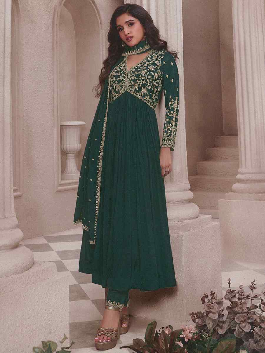 Green Heavy Chinon Embroidered Festival Wedding Anarkali Salwar Kameez