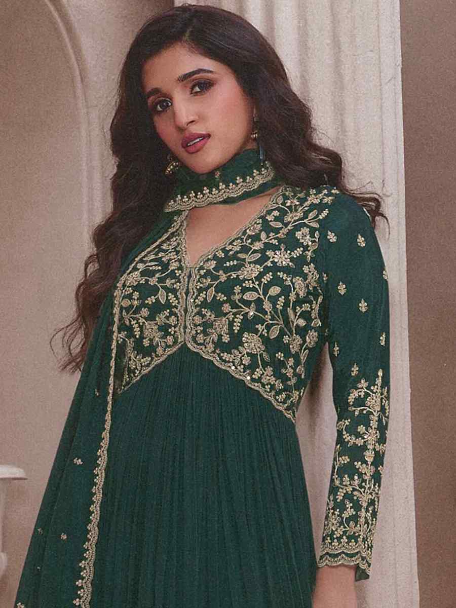 Green Heavy Chinon Embroidered Festival Wedding Anarkali Salwar Kameez