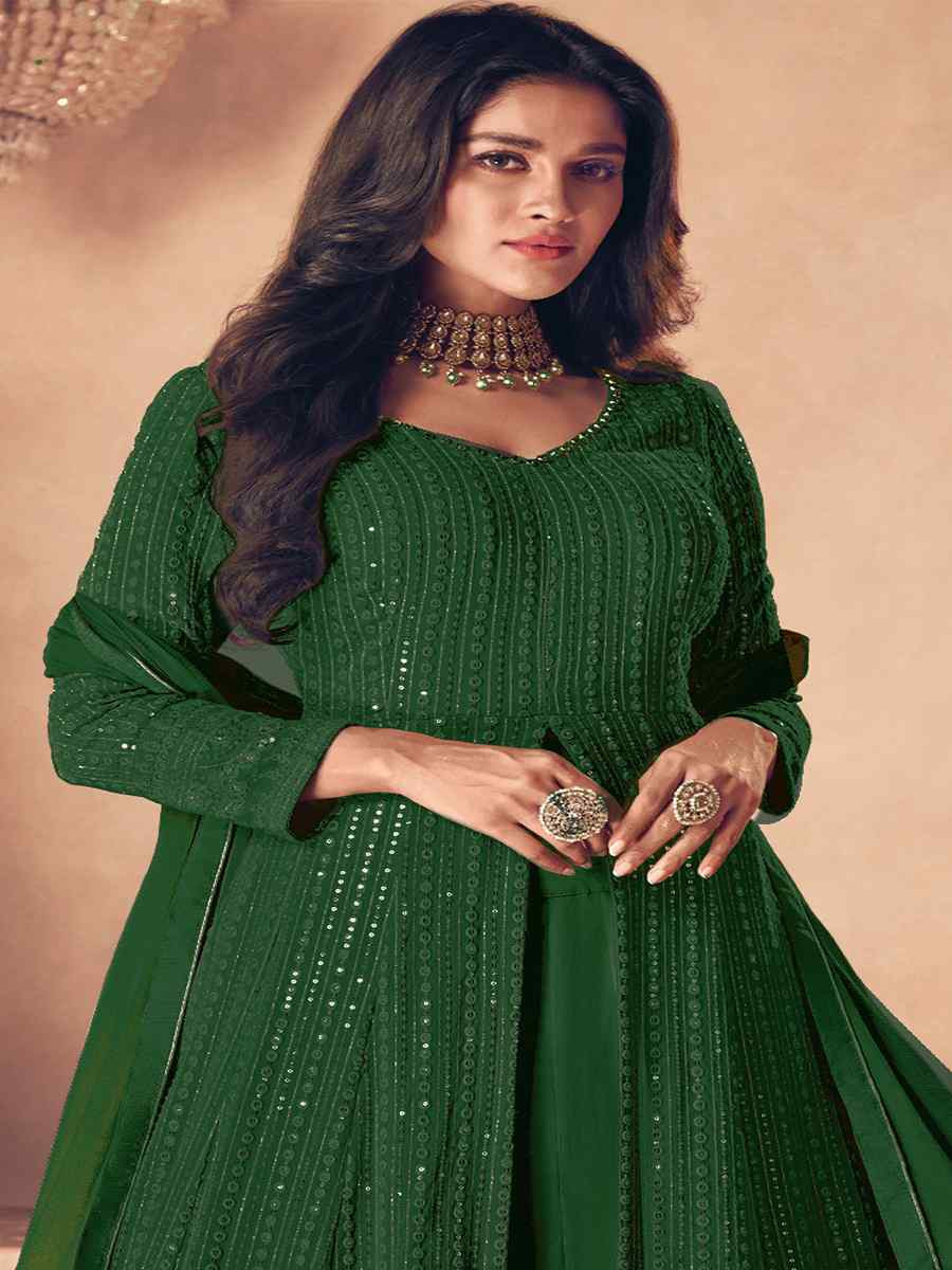 Green Heavy Faux Georgette Embroidered Festival Wedding Anarkali Salwar Kameez