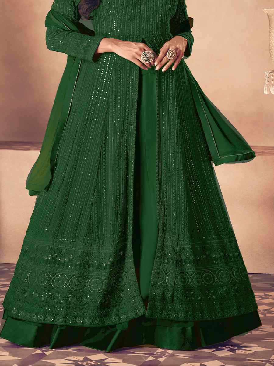 Green Heavy Faux Georgette Embroidered Festival Wedding Anarkali Salwar Kameez