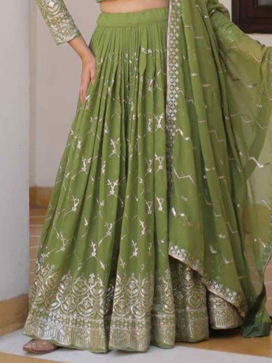 Green Heavy Faux Georgette Embroidered Wedding Festival Heavy Border Lehenga Choli