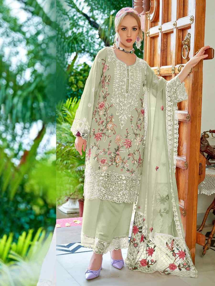 Green Heavy Fox Georgette Embroidered Festival Wedding Pant Salwar Kameez