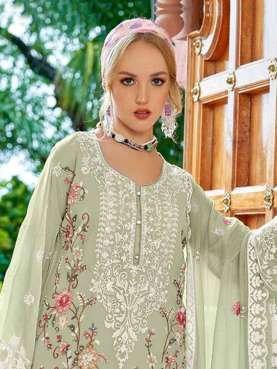 Green Heavy Fox Georgette Embroidered Festival Wedding Pant Salwar Kameez