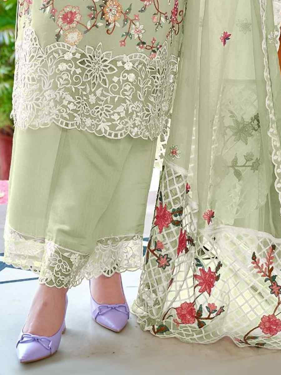 Green Heavy Fox Georgette Embroidered Festival Wedding Pant Salwar Kameez