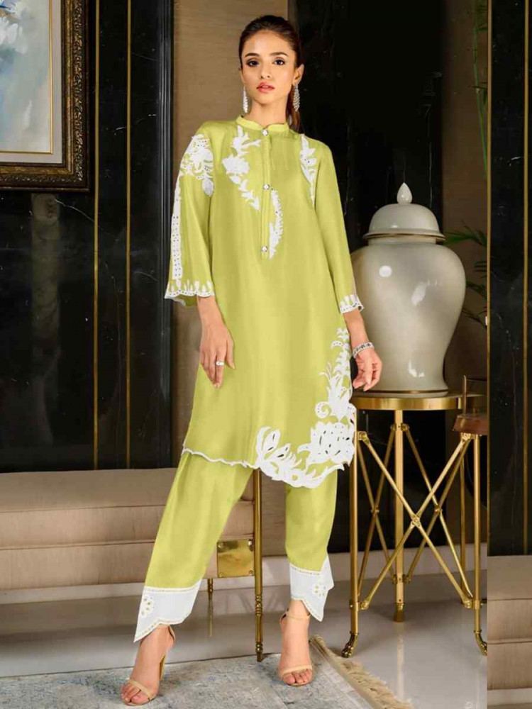 Green Heavy Frech Embroidered Festival Casual Kurti