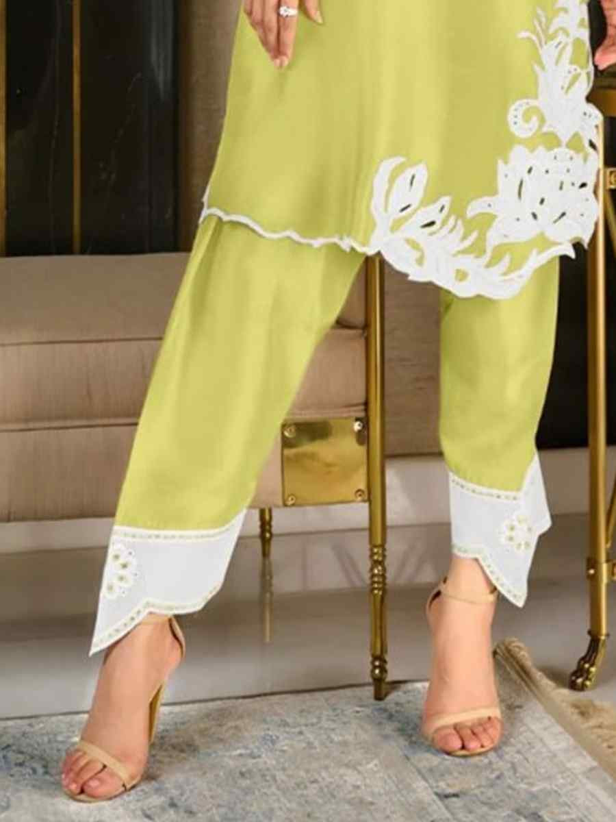 Green Heavy Frech Embroidered Festival Casual Kurti